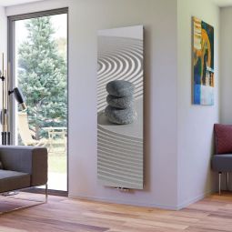 Ximax Radiateur Design Radiateur P1 Plan Print Zen Pierres Verticales Élégant radiateur design avec raccord central de 50 mm, façade lisse imprimée avec un motif de pierres zen