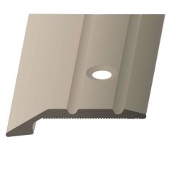 Barre de seuil d'arrêt en alu anodisé couleur sable PARKETTFREUND avec vis et chevilles, permettant un rattrapage de niveau de 4 mm