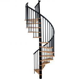 Escalier en colimaçon Minka SPIRAL EFFECT noir Kit avec rampe, main courante en aluminium et marches en chêne, selectionnable en différentes largeur