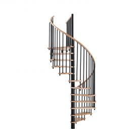 Escalier en colimaçon chêne Minka SPIRAL WOOD BLACK rond Kit avec rampe, marches/main courante chêne, selectionnable en différentes largeur