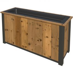 Jardinière surélevée carré thermobois TraumGarten Bac à plantes en thermopouce 129x40x90 cm avec poteaux en aluminium et insert en plastique – haut, résistant aux intempéries et compatible avec le système