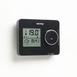 Thermostat numérique programmable Warmup Tempo noir Commande intuitive via bouton rotatif et curseur, réglable rapidement en seulement quelques étapes.