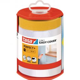 Bâche protection avec ruban de masquage intégré dans un dérouleur tesa Easy Cover Perfect+ a solution 2-en-1 astucieuse pour les travaux de rénovation en intérieur