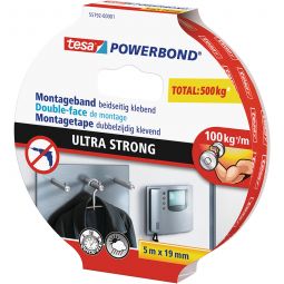 Ruban de montage tesa Powerbond Ultra Strong fixation rapide d'objets à l'intérieur et à l'extérieur, 5 m x19 mm