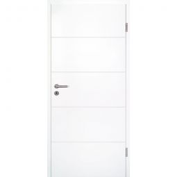 Porte de chambre blanche avec huisserie bois laquée, Kilsgaard configurable par l'utilisateur, panneau de porte avec chant d'angle, huisserie type 17/14 F-W avec chant arrondi, couleur blanc similaire à RAL 9010