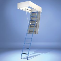 Escalier escamotable métal Wellhöfer StahlBlau Systéme de fermeture de plafond isolé et prouvé, isolation thermique en 3D ou 4D