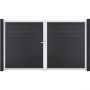 Portail double GroJa Solid pour clôture à lames emboîtables, couleur gris pierre co-extrudé