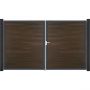 Portail double GroJa Solid pour clôture à lames emboîtables, noyer co-extrudé