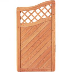 Raccord clôture brise-vue à lames et treillis décoratif arqué en mélèze T&J SKAGEN Panneau de raccord avec arceau décoratif 90x165/150 cm en mélèze, lames profilées, barreaux et agrafes inoxydables