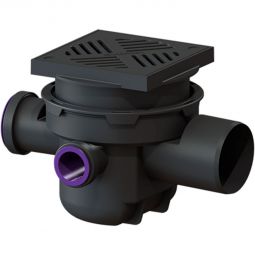 Siphon de cave KESSEL à 3 arrivées 200x200 mm avaloir pour sol, 3 arrivées ( 2 x DN 50 et 1 x DN 70)