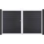Portail double GroJa Solid pour clôture à lames emboîtables, couleur gris pierre co-extrudé