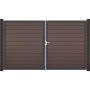 Portail double GroJa Solid pour clôture à lames emboîtables, couleur terra 
