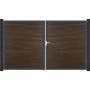 Portail double GroJa Solid pour clôture à lames emboîtables, noyer co-extrudé