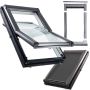 Fenêtre de toit Wellker R49 kit complet  triple vitrage avec store ZAR, made by Roto Se compose de : fenêtre de toit, raccord de toit et store extérieur